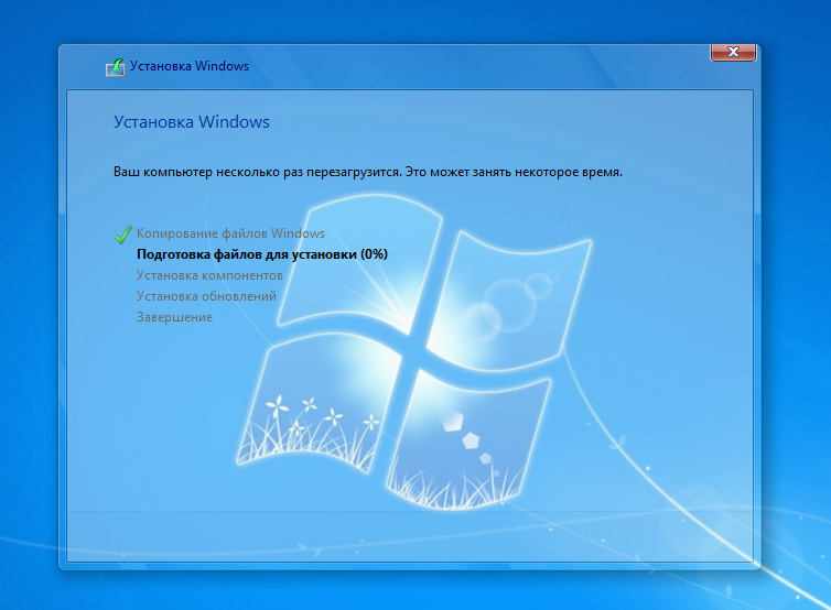 Прогресс установки Windows 7